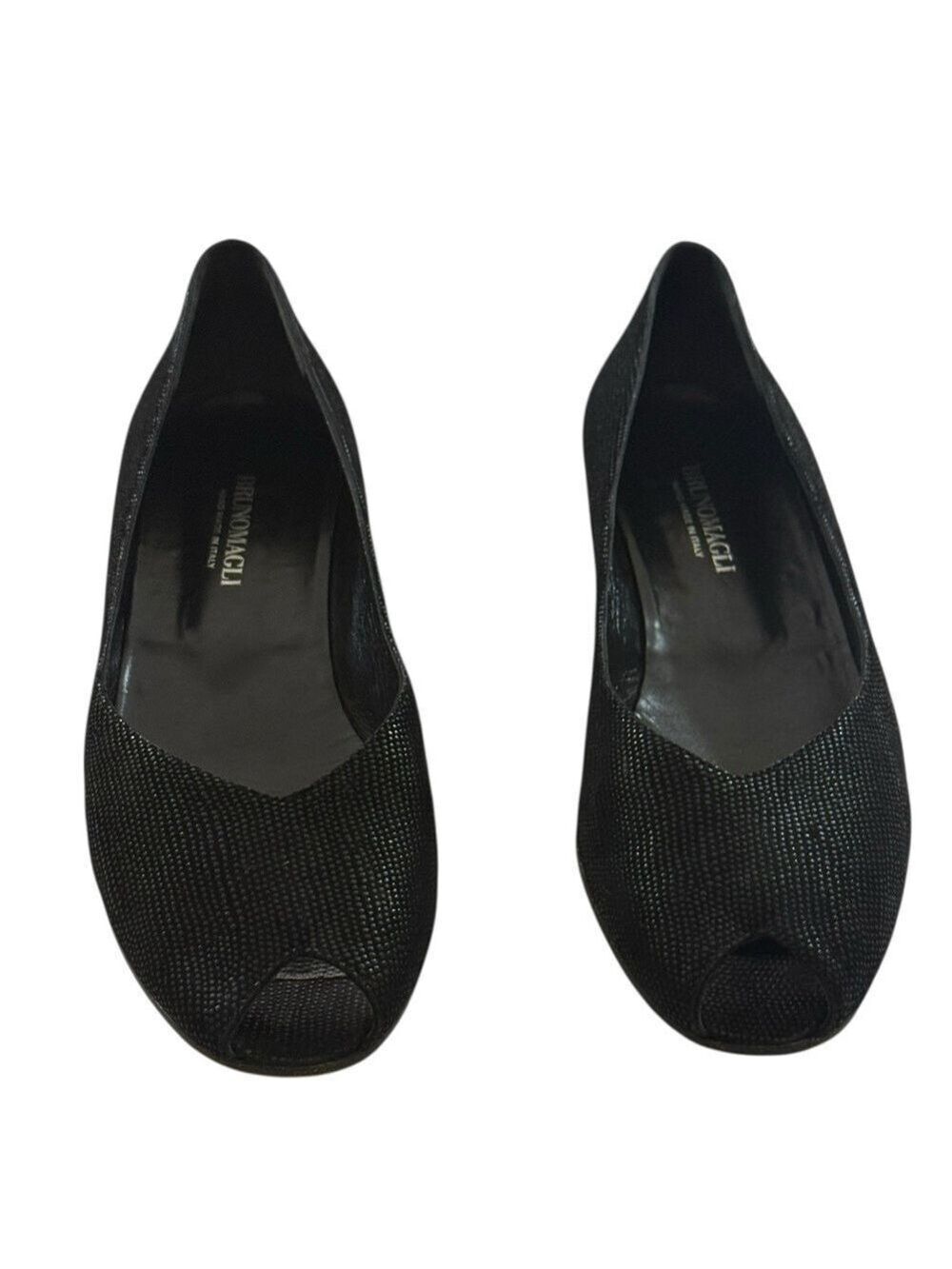 Bruno Magli Black Textured Leather Peep Toe Flats Italy Sz 10.5 - Picture 3 of 11